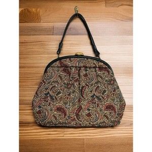 Vtg Floral Tapestry Bag Frame Clamshell Purse L&M Bags by Spotlite c. 1950